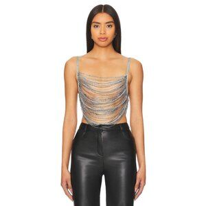 h:ours Milana Rhinestone Top in Multi Mint Medium New Womens Chain Rope Tank